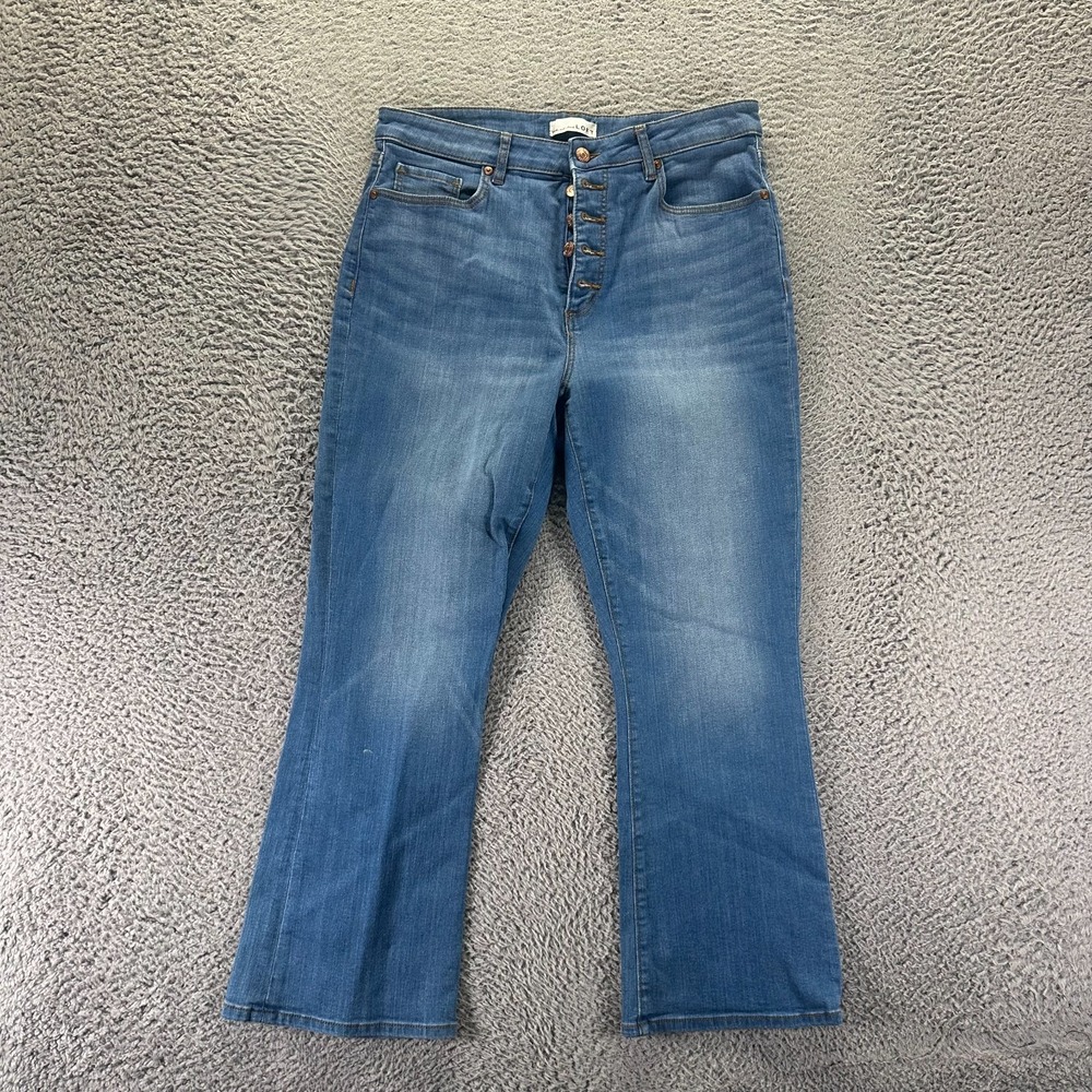 Loft Kick Jeans Womens 8 Blue Cotton Denim Cropped Bootcut Button-Fly Stretch